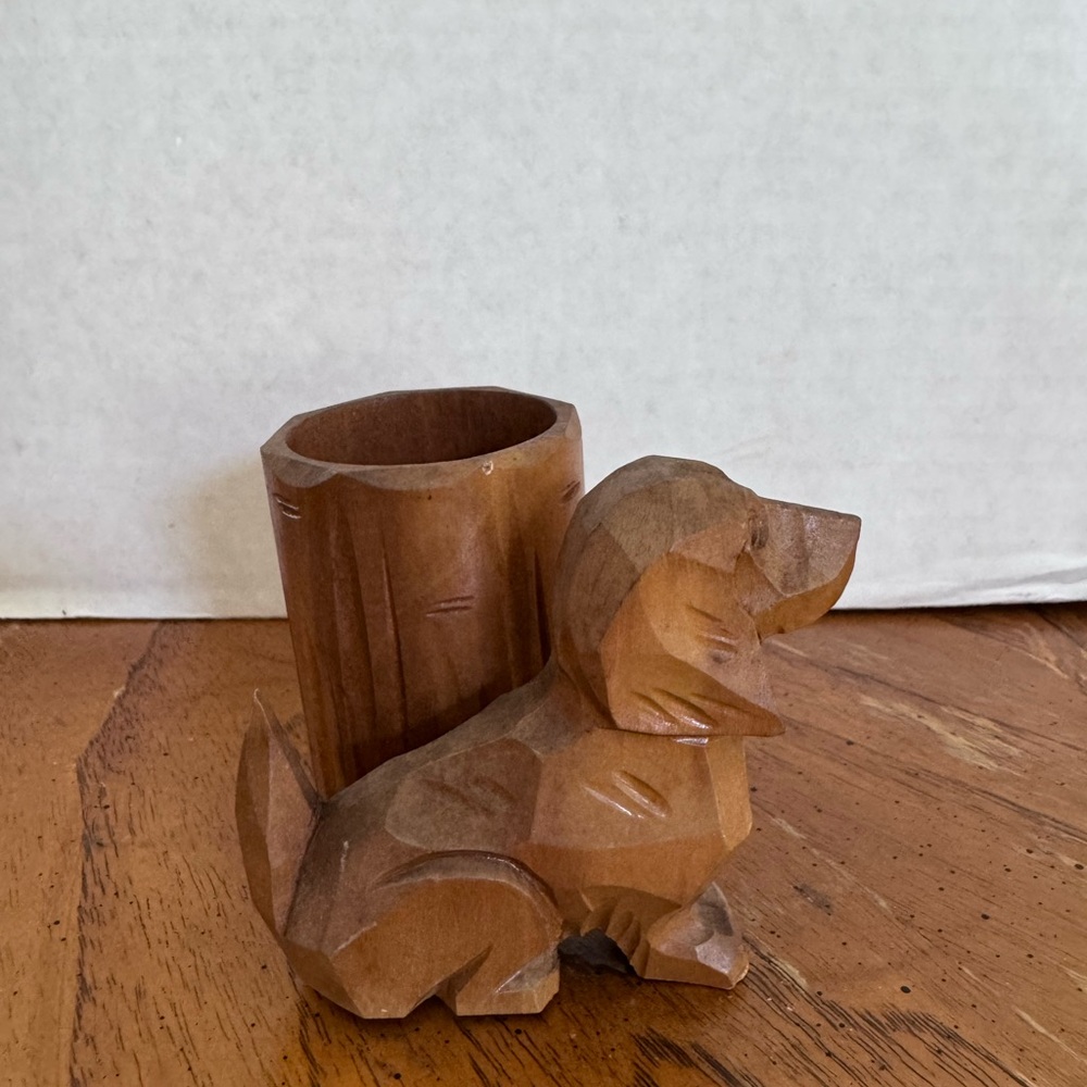 Handcrafted German Wooden Dog with holder